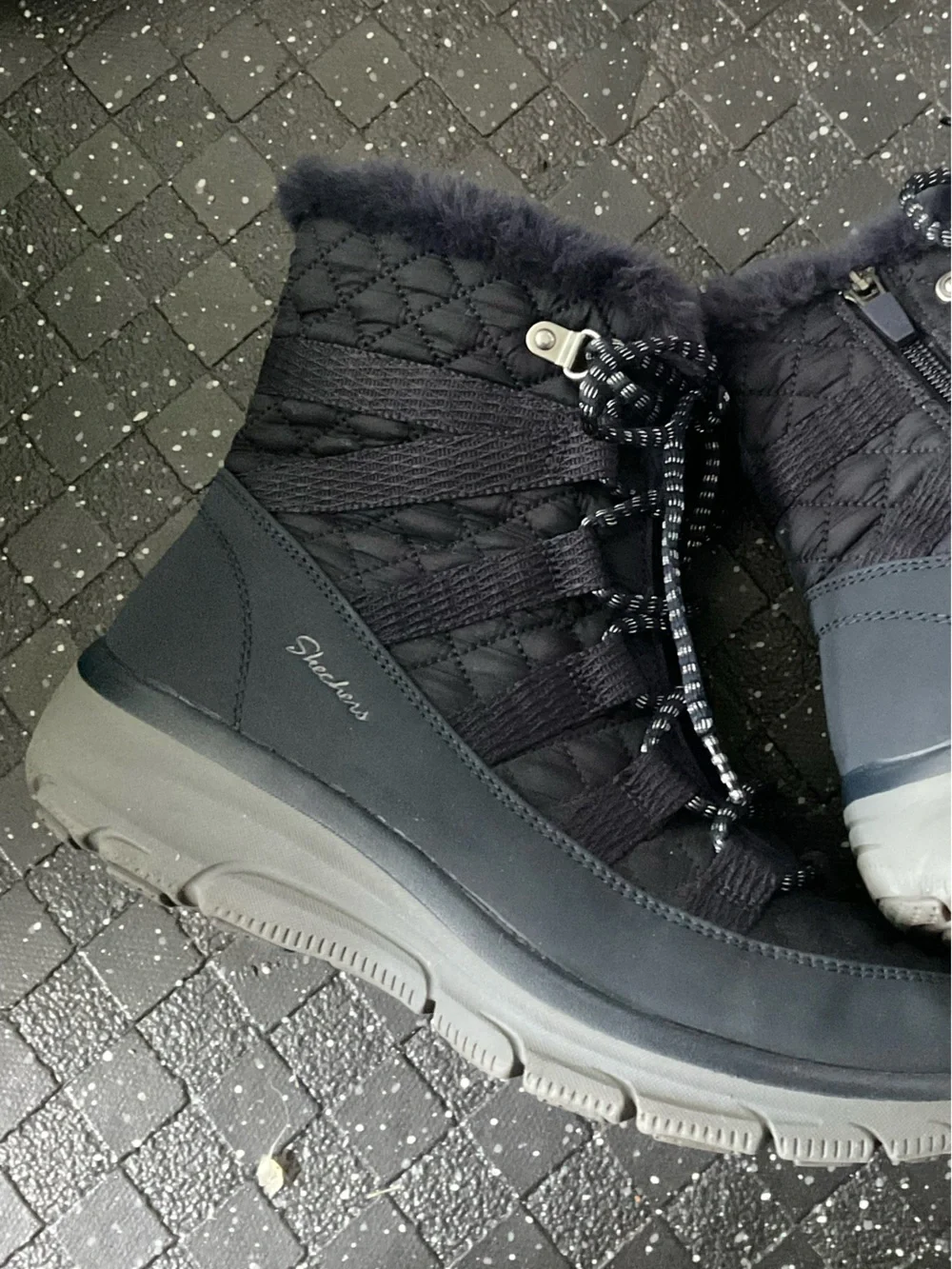 Skechers Women’s Navy Faux Fur Lined Winter Boots Size 9 EUC